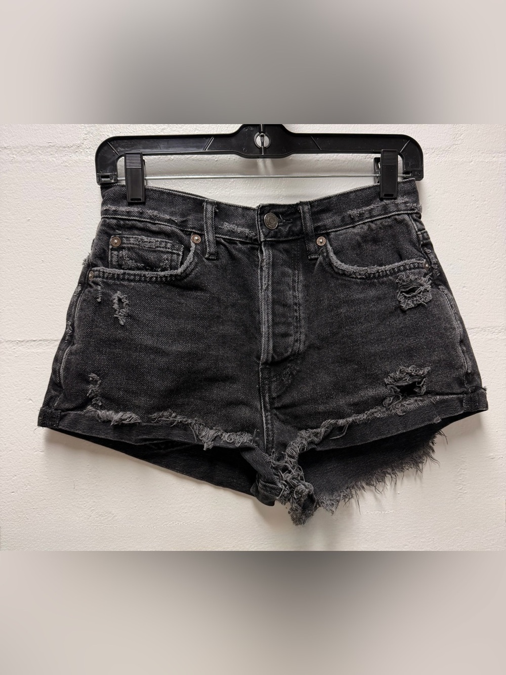 We The Free Black Distressed Denim Cutoff Shorts
